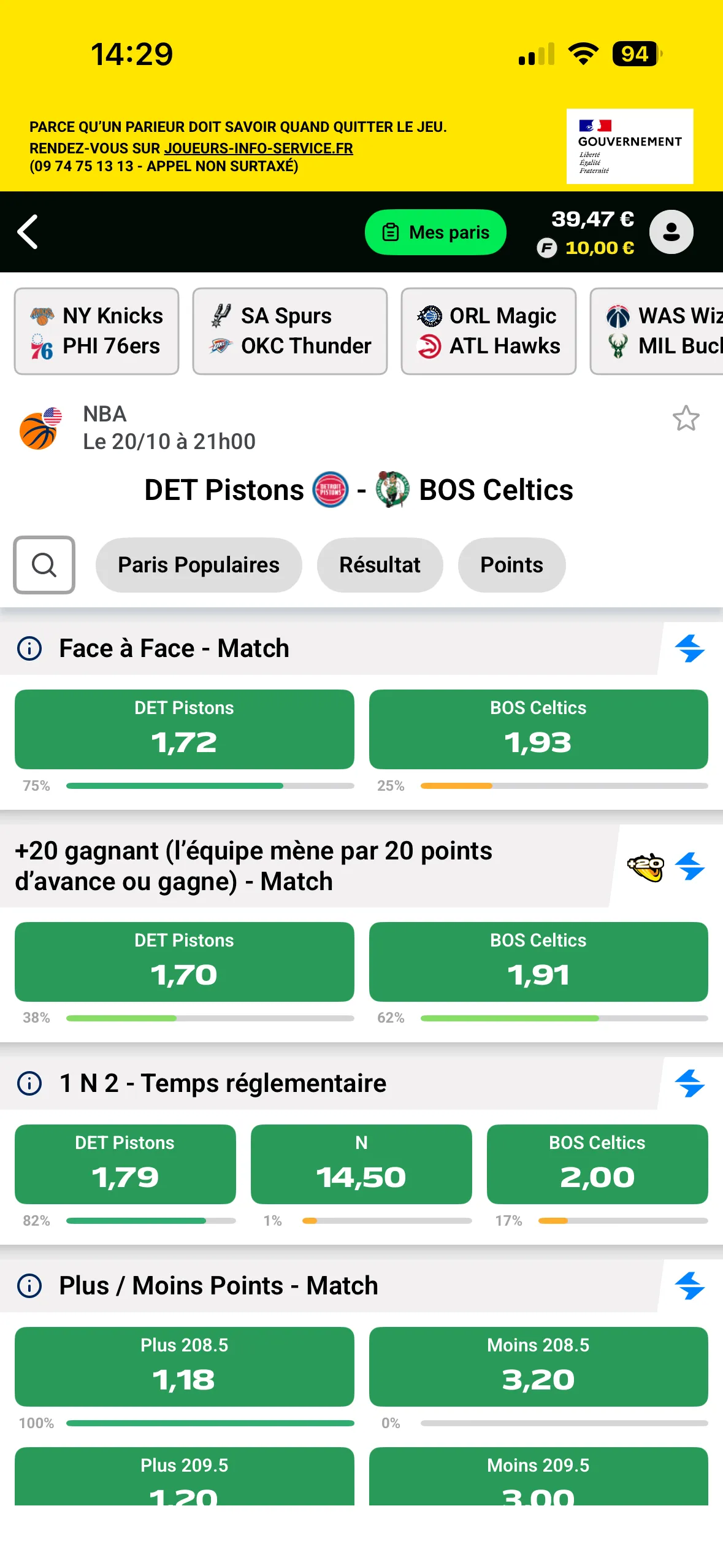 J’ai choisi le 1er match NBA de la saison Pistons vs Celtics