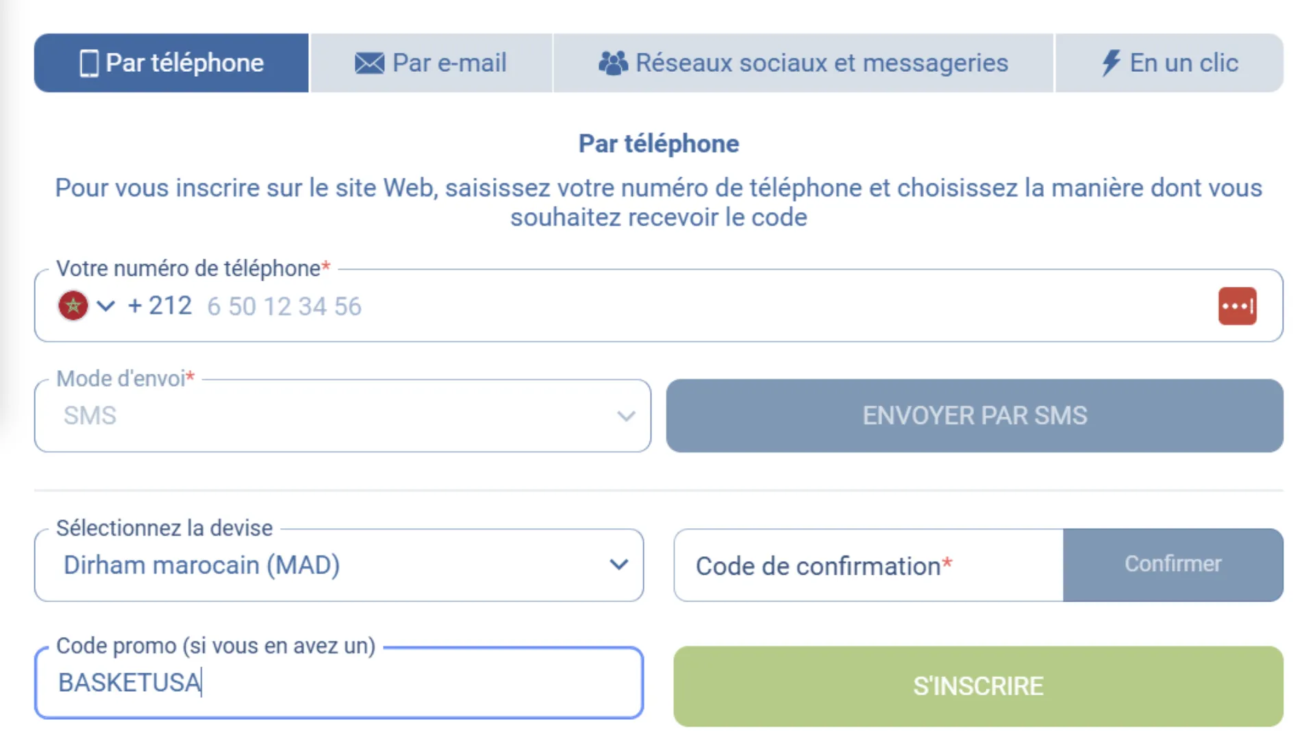 Tapez le code bonus 1xbet dès votre inscription