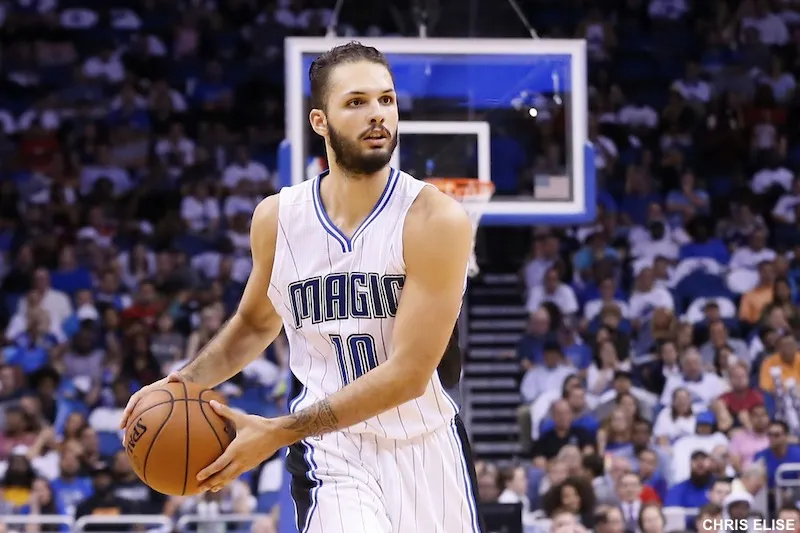 28 October 2015: Orlando Magic guard Evan Fournier (10) looks to pass the ball during the Washington Wizards 88-87 victory over the Orlando Magic, at the Amway Center, in Orlando, Florida, USA.