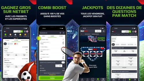 Photo de l’application NetBet montrant son interface fluide, son Combi Boost et ses options de paris sportifs sécurisés.