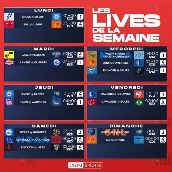 lives de la semaine bein sports
