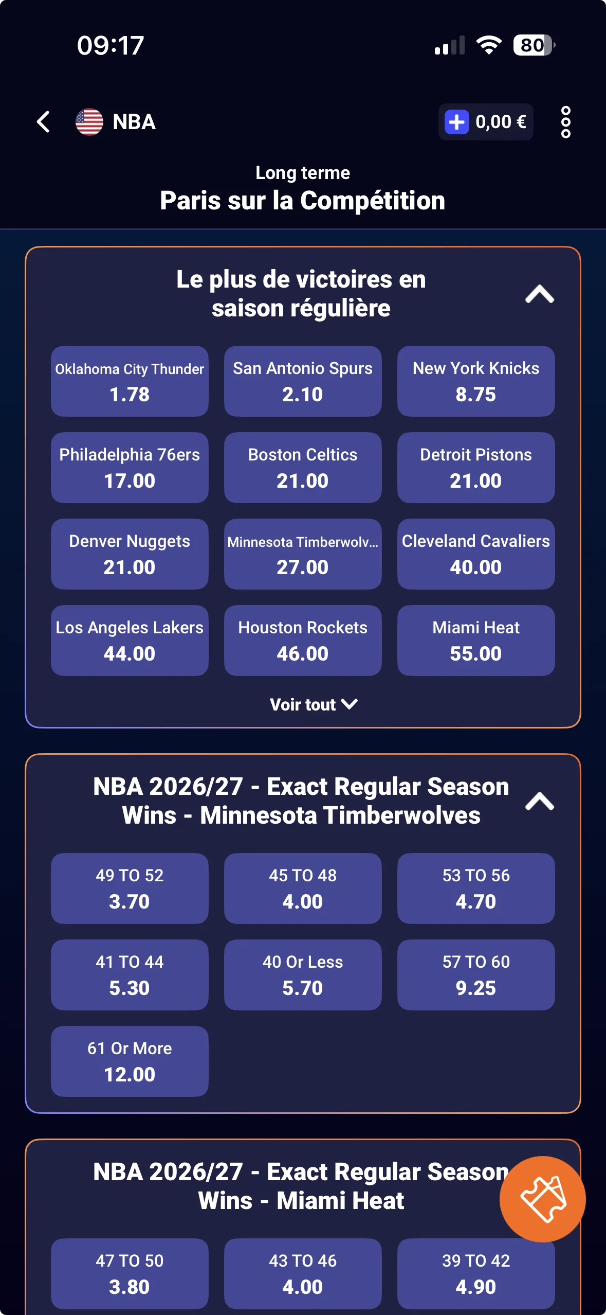 Les marchés NBA long terme sur Betsson