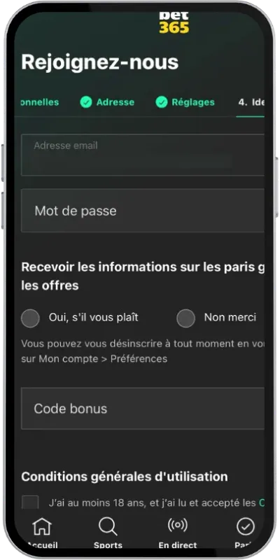 Renseigner son code bonus sur bet365