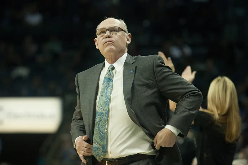 Nov 23, 2015; Charlotte, NC, USA; Sacramento Kings head coach George Karl reacts while watching a replay during the second half against the Charlotte Hornets at Time Warner Cable Arena. The Hornets defeated the Kings 127-122 in OT. Mandatory Credit: Jeremy Brevard-USA TODAY Sports