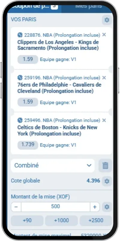 Coupon de paris NBA avec le code promo 1xBet 