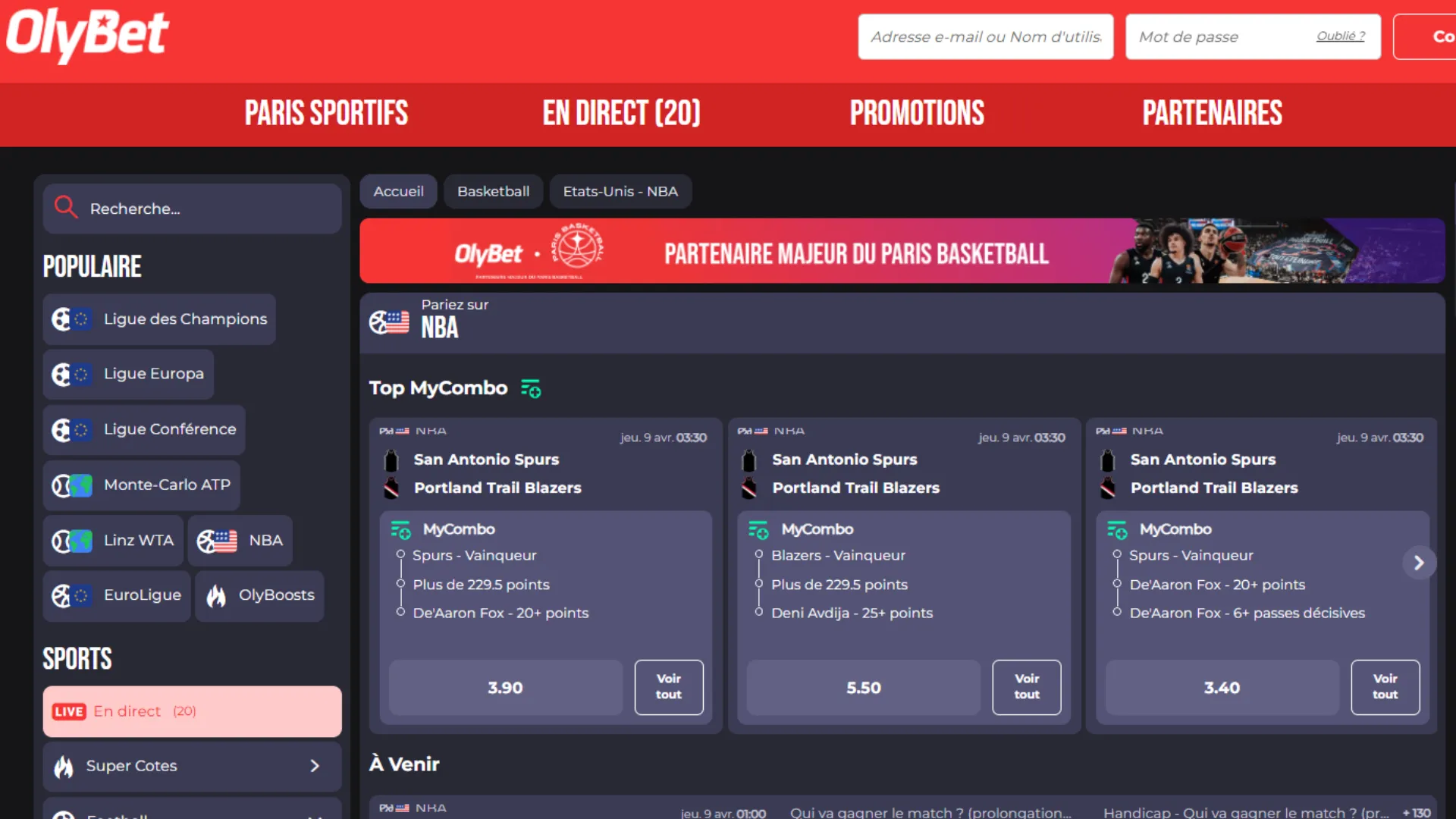 Les paris NBA sont disponibles sur Olybet