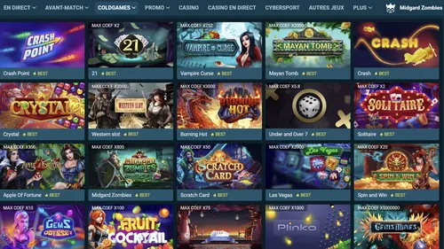 ColdGames sur Coldbet : jeux exclusifs, roulette africaine et courses virtuelles avec rollover bonus."