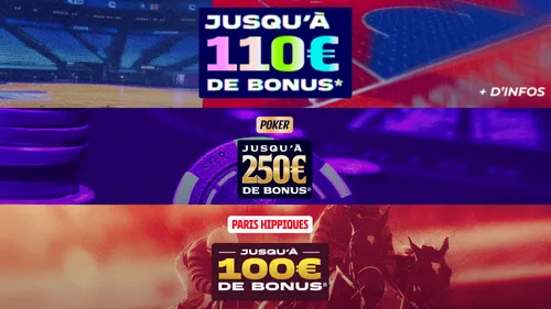 Bonus Parions Sport : premier pari doublé en freebets, plus bonus poker et turf jusqu’à 450 € cumulés.