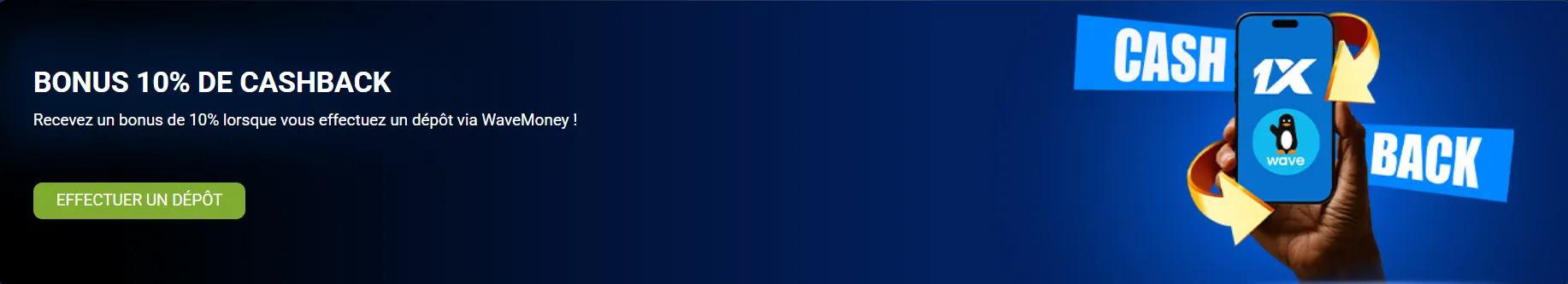10 % sur les dépôts WaveMoney avec la promo 1xBet en Côte d'Ivoire