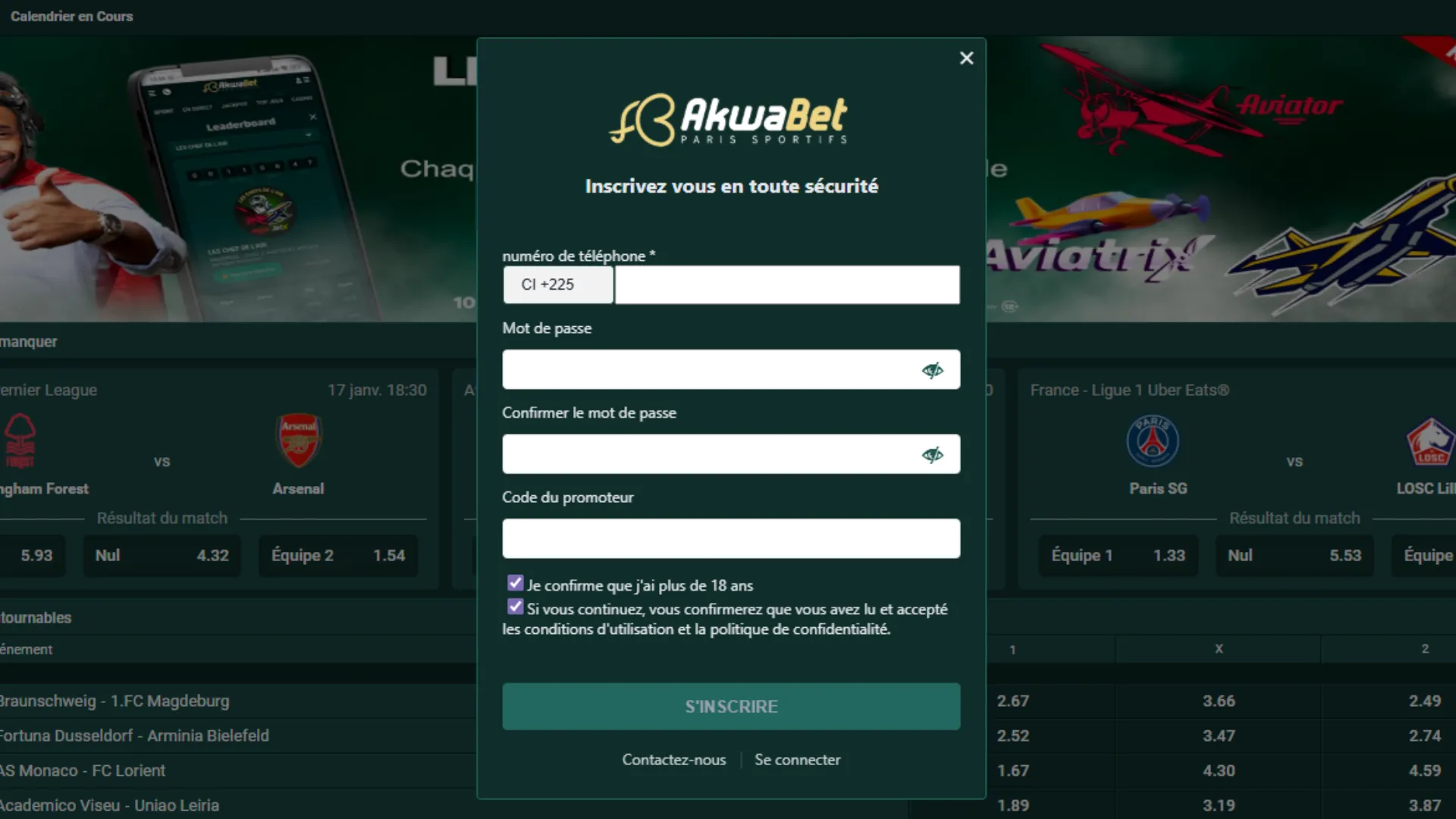 Créer un compte sur Akwabet CI