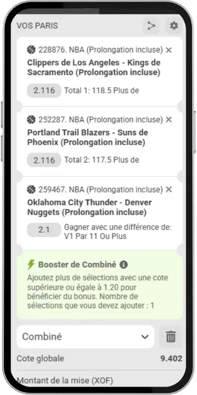 Coupon combiné NBA pour le code promo Melbet