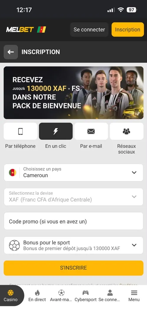 Inscription en un clic MelBet