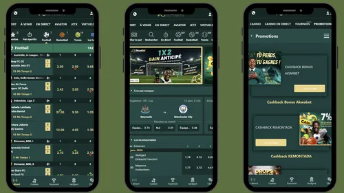 Interface mobile Akwabet sur Android avec installation APK et navigation fluide.