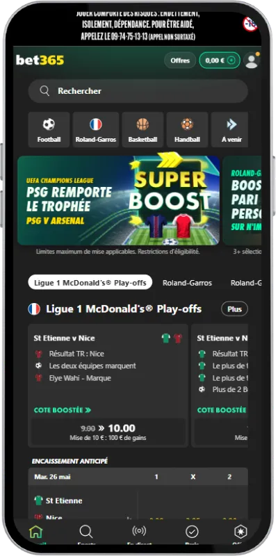 Vue de l'application iOS de Bet365 le jour du lancement
