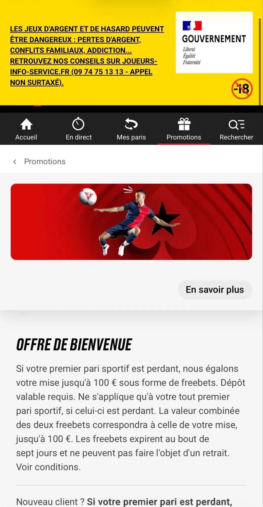 Page de l'offre de bienvenue sur pokerstars.fr