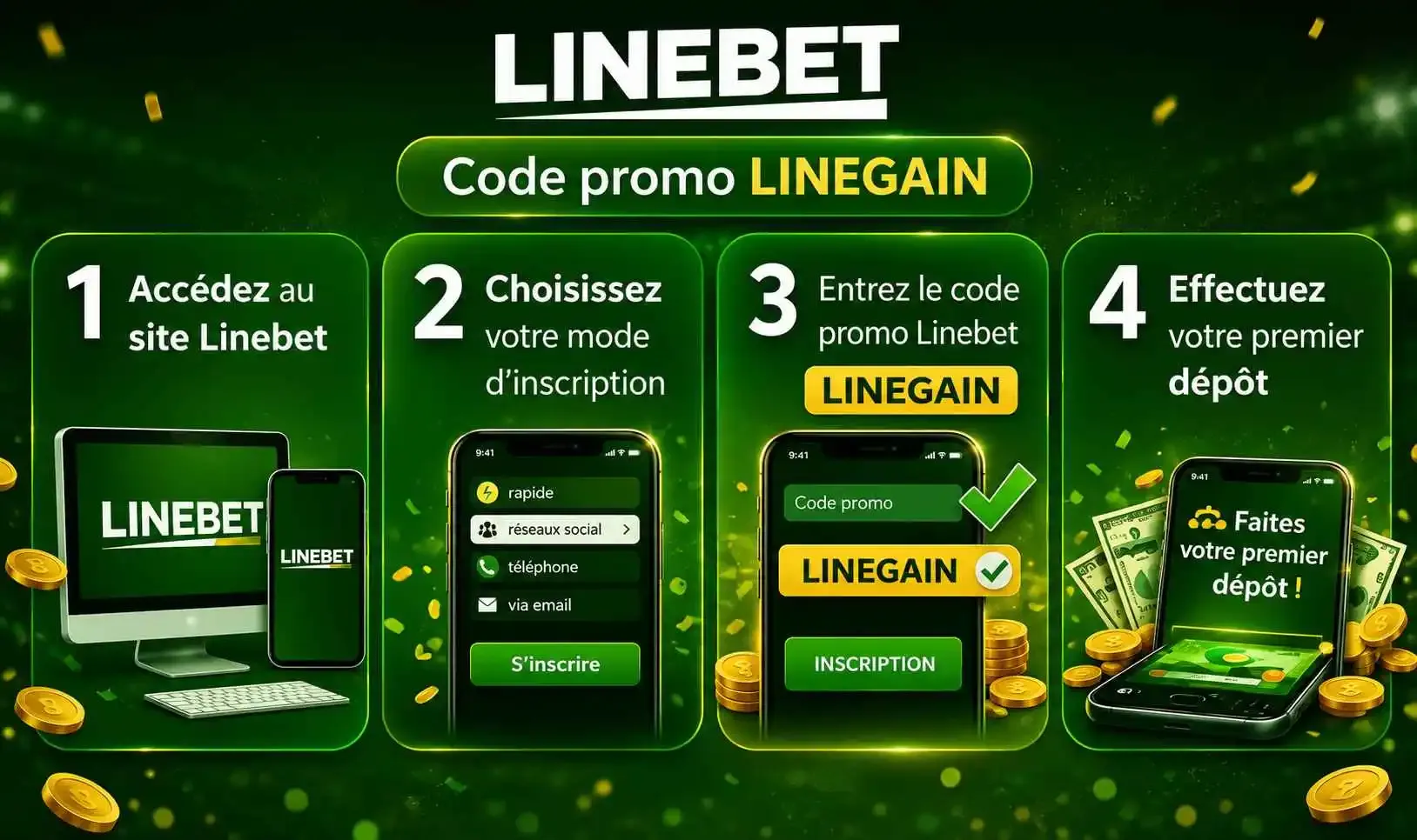 Comment s'inscrire avec le code promo Linebet