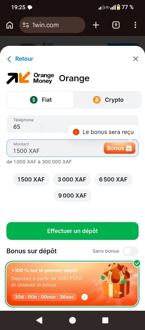 1ᵉʳ dépôt devise classique minimum dépôt bonus 1win