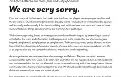 Racisme : la lettre d’excuses des Hawks à destination de leurs fans