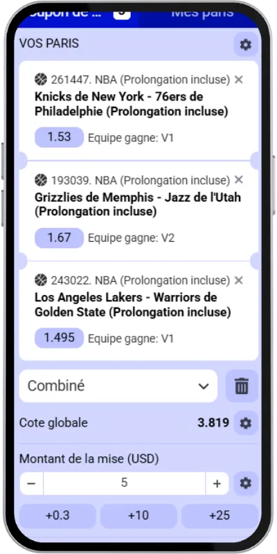 Ticket combiné NBA avec le code promo PariPesa