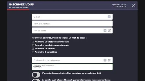 Inscription Olybet avec le code promo OLYUSA pour activer le bonus de 100€