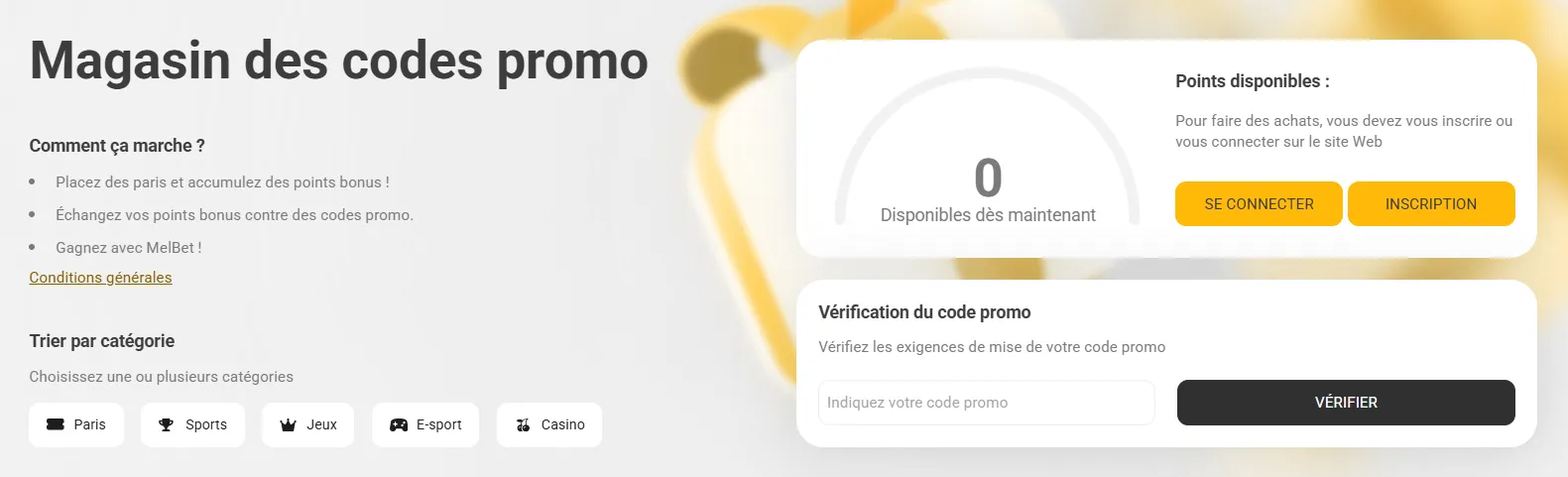 Magasin des codes promo Melbet