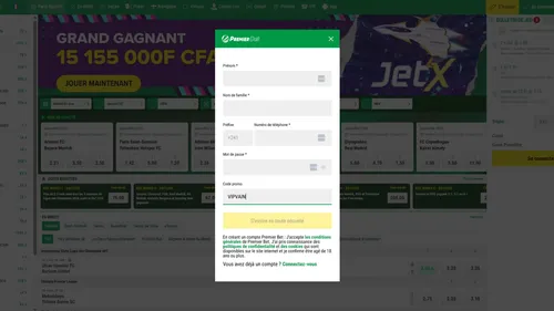 Réalisez votre inscription depuis l'APK Premier Bet