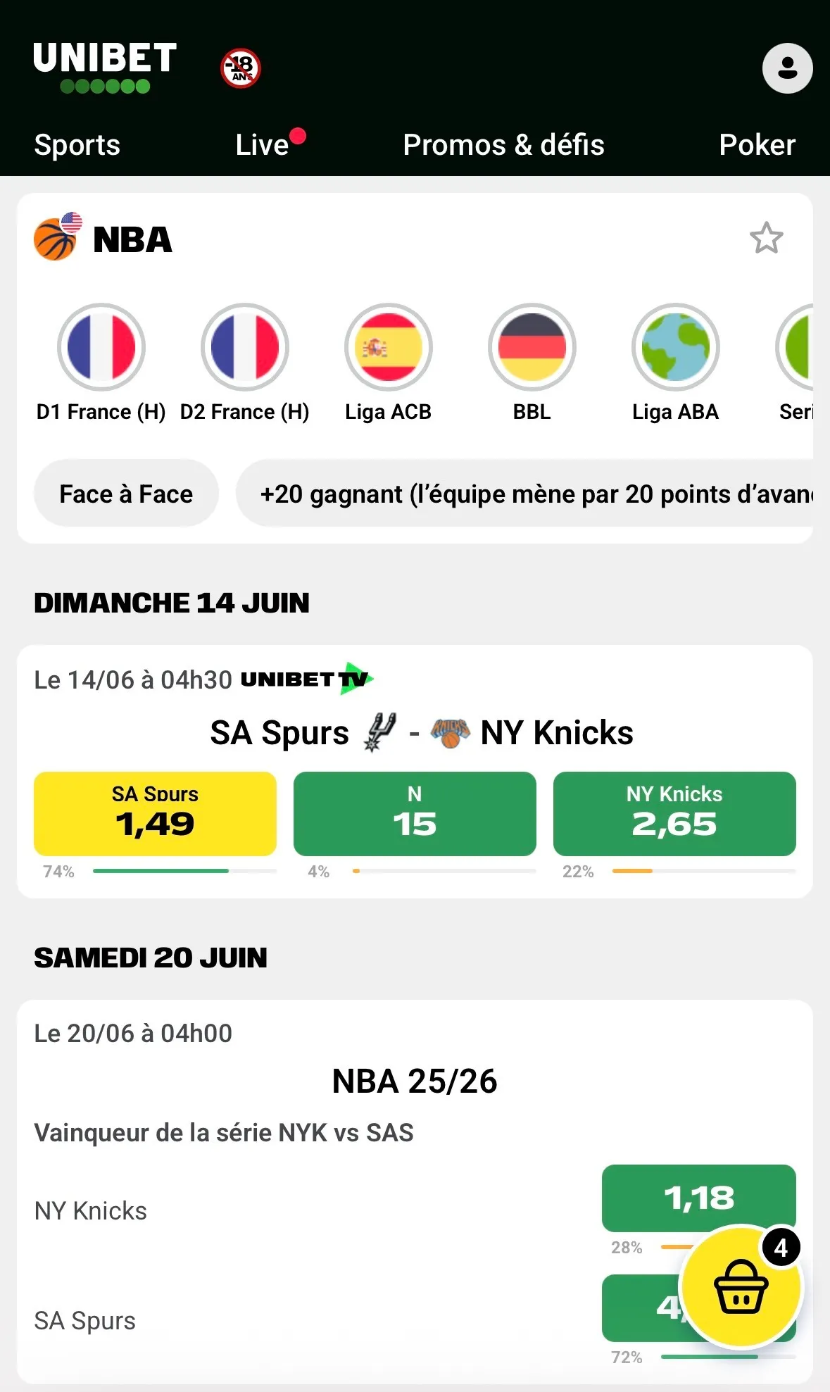 La cote des Spurs à 1,49 pour les Finals NBA, Game 5 - 12 juin 2026
