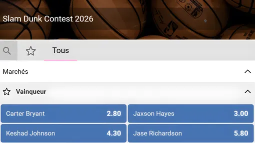 Code promo Bet223 : pronostic Carter Bryant vainqueur du Slam Dunk Contest NBA 2026.