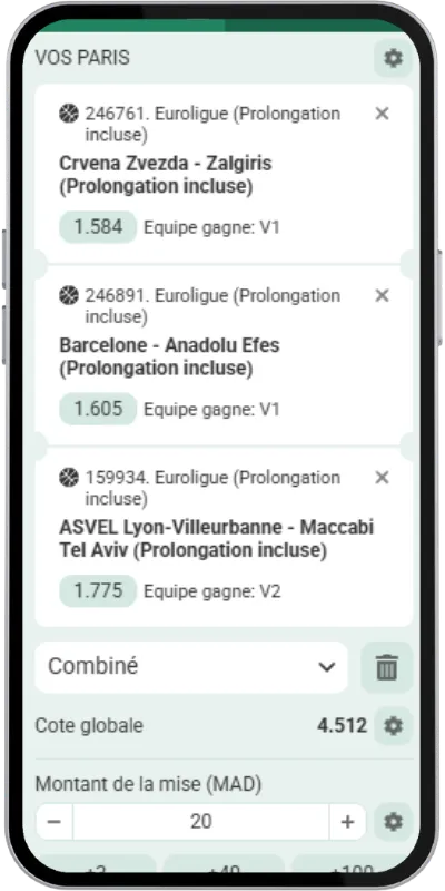 Coupon combiné sur l'Euroligue avec le code promo Betwinner 