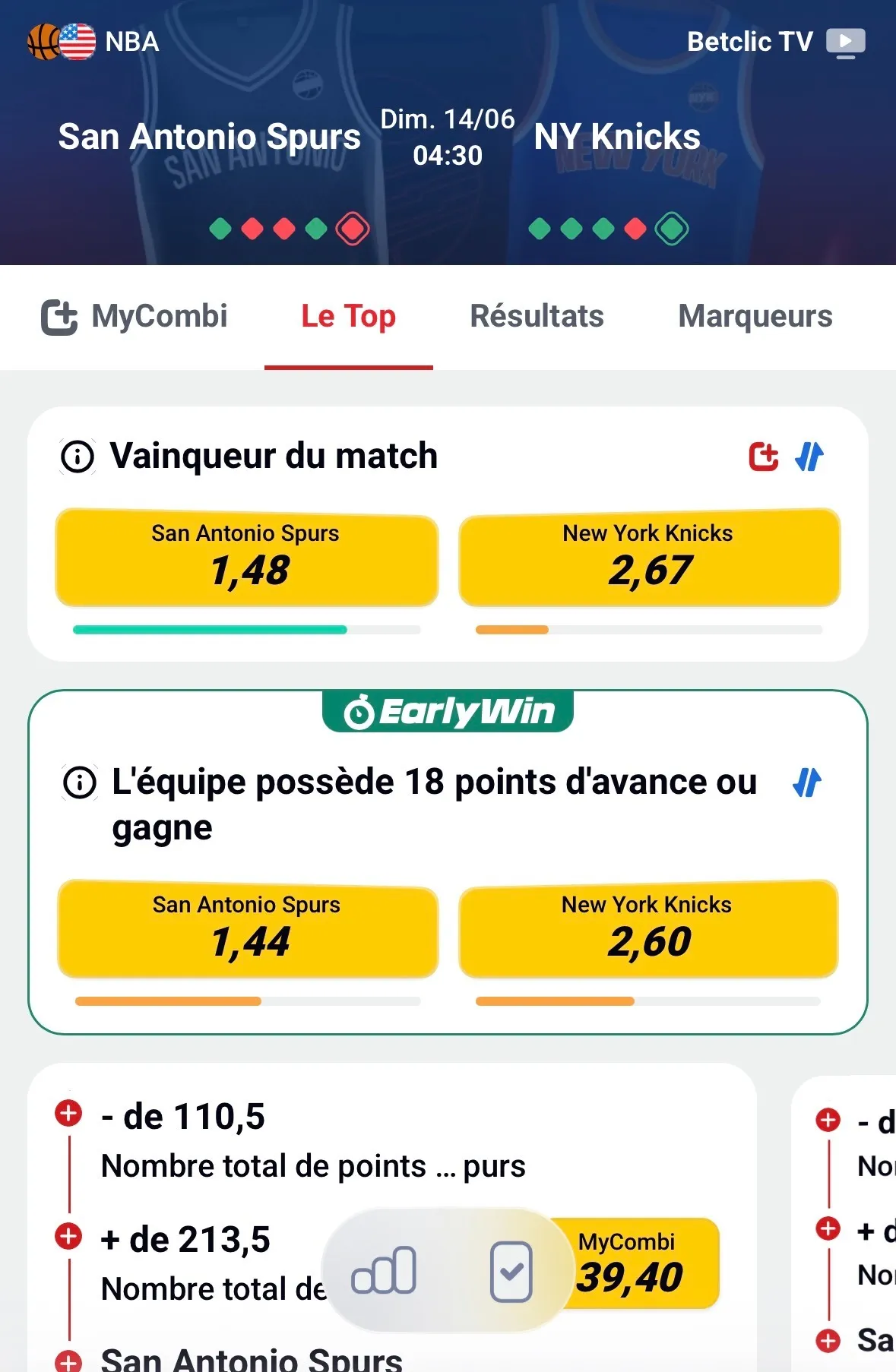 Les cotes Betclic pour le Game 5 des Finals - 12 juin 2026