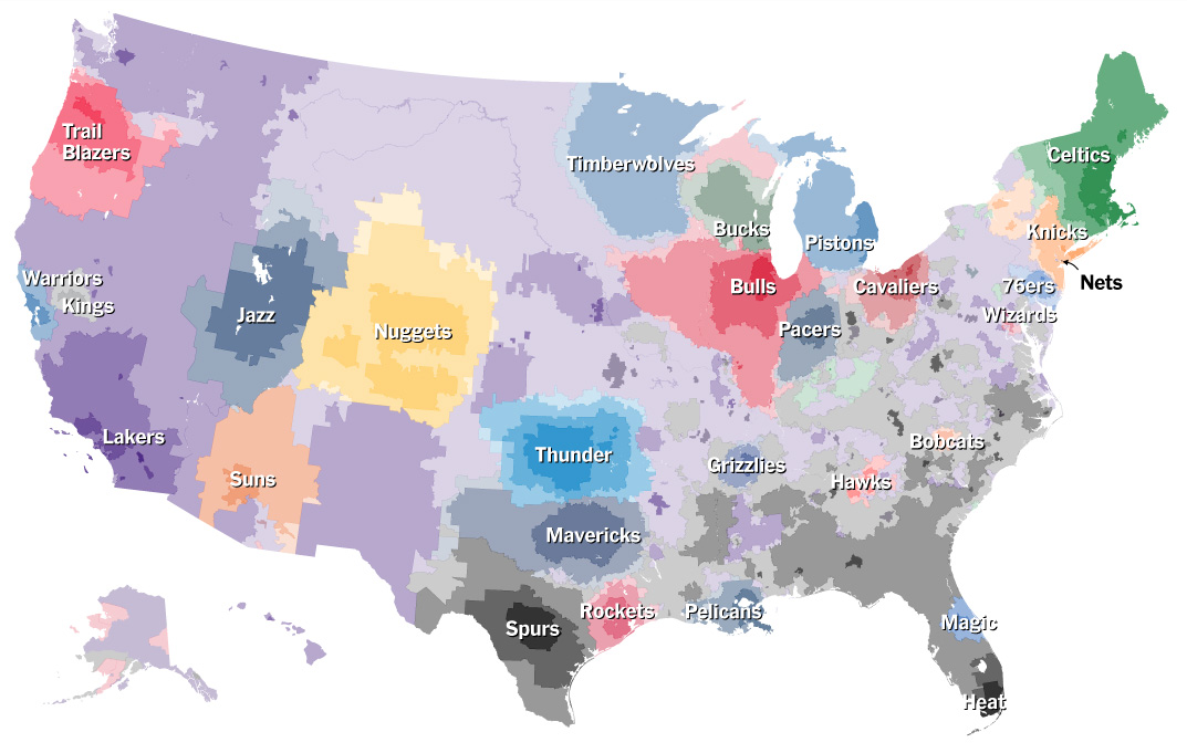 Le New York Times dresse la carte des communautés de fans NBA • Basket USA