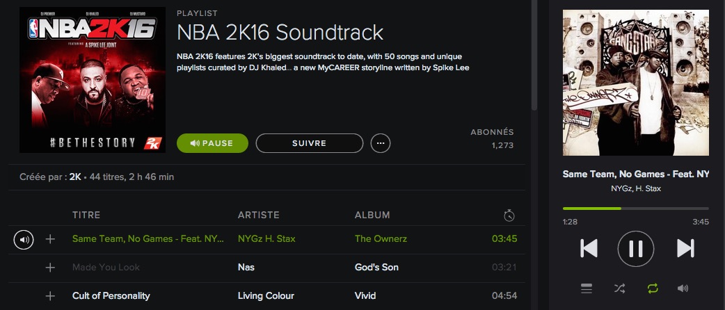 La bande-son de NBA 2K16 déjà disponible sur Spotify