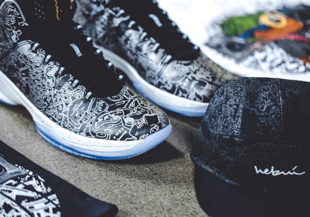 L artiste Hebru Brantley pose ses crayons sur la Jordan Melo M11 Basket USA