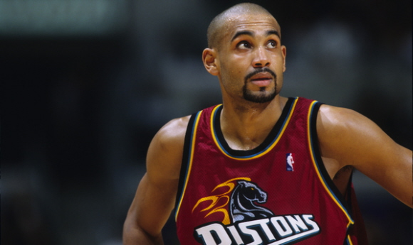 Grant Hill of the Detroit Pistons during a National Basketball Association game against the Los Angeles Lakers at the Staples Center in Los Angeles, CA.
